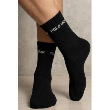 Imagem de Kit 3 Meias Masculinas Atoalhadas Cano Longo Polo Wear Branco, Preto, 