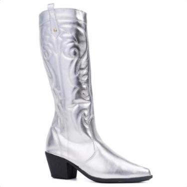 Imagem de Bota Feminina Texana Cano Alto Western Bordada Com Bico Fino-Feminino