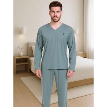 Imagem de Pijama de Inverno Masculino Manga Longa Calça Comprida Adulto de Frio 