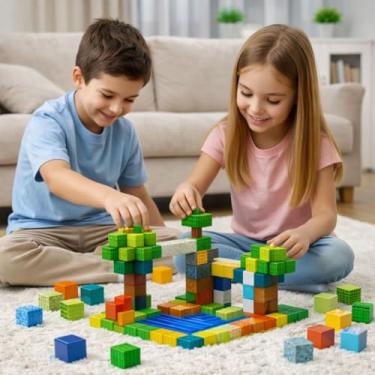 Imagem de Blocos Magnéticos Infantil 120 Peças Jogo Educativo de Construção 3D Brinquedo Pedagógi...