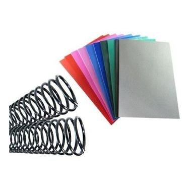 Imagem de Kit 200 Capas Várias Cores A4 + 200 Espirais Preta 9mm - Cassmar