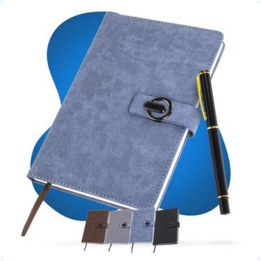 Imagem de Caderno Diário A5 80 Folhas Capa Couro Com Fecho Magnético - Hxt, Azul