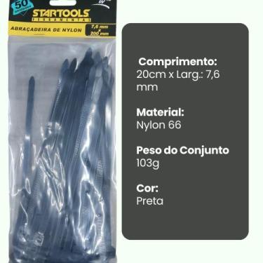 Imagem de Abraçadeira De Nylon 20cm x 7,6mm 50 Unidades Resistente (Preta) - STA