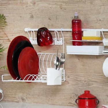 Imagem de Kit Cozinha Escorredor Louça Suspenso Porta Temperos Branco - metaltru