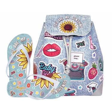 Imagem de Kit Infantil Bolsa Juvenil Feminino Mochila e Chinelo Stickers Magicc,