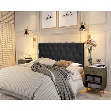 Imagem de Painel Cabeceira Paris Casal para Cama Box 1,38 Fixação na Parede Estofada em Suede Preto RA Estofados
