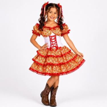 Imagem de Vestido Infantil e Juvenil de Festa Junina Luxo Super Rodado Com Corse