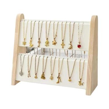 Imagem de Suporte Organizador De Colares De Madeira Com 3 Camadas, Expositor De 