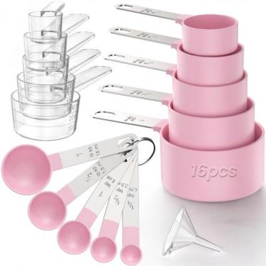 Imagem de Conjunto de Medidores de Colheres e Copos THLHKD 16 Peças Rosa