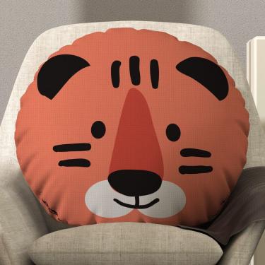 Imagem de Almofada Redonda Avulsa Cheia Infantil Bichinhos 45cm X 45cm - Enchimento De Silicone Estampa Tigre