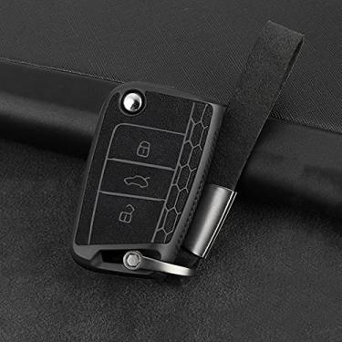 Imagem de WSWJDW Car Key Case Cover Keychain Ring Key Bag, Fit For Volkswagen VW Golf 7 MK7 Tiguan Mk2 Skoda Octavia 3 A7 Kodiaq Seat Leon 5F MK3 Ateca,black
