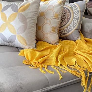 Imagem de manta de sofa para sofá xale chale poltrona decorativa amarela 1.80x1.20