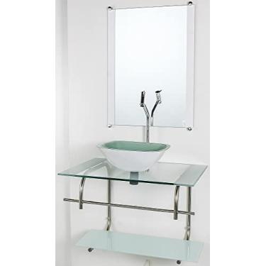 Imagem de GABINETE DE VIDRO PARA BANHEIRO INOX 70CM CUBA QUADRADA CQP BRANCO