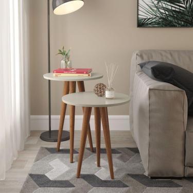 Imagem de Conjunto 2 Mesas De Canto Lateral Redonda Sala Pes Palito Retro Slim