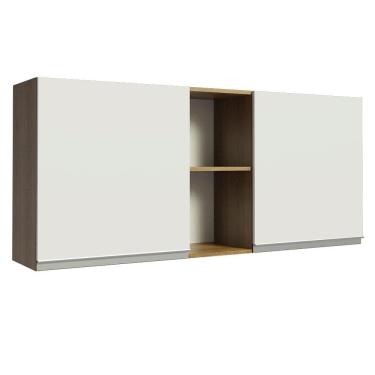 Imagem de Armário Aéreo Madesa Glamy 150 cm 2 Portas e 2 Nichos - Rustic/Branco