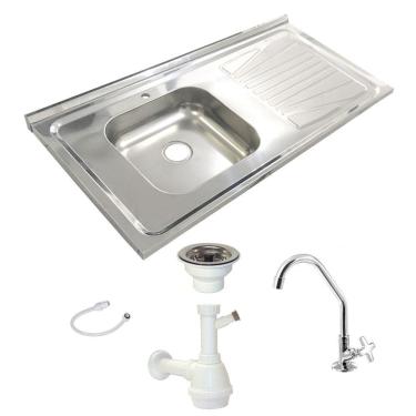 Imagem de Pia Inox Fabrinox PSD1000E 100x52cm, cuba esquerda, kit completo