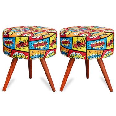 Imagem de Kit 2 Puff Cama Inbox Boom Redondo com Pés em Madeira Maciça Tecido Suede