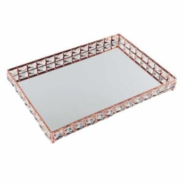Imagem de Bandeja Decorativa Retangular Rose Gold Cristal com Espelho 35cm KV0250 BTC