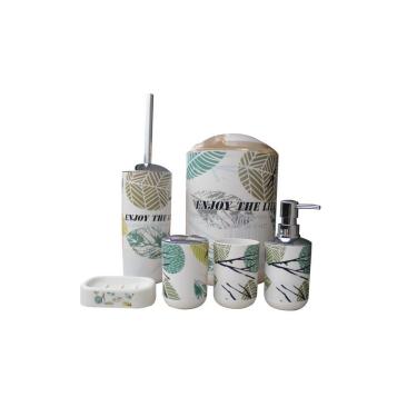 Imagem de Kit 6 Peças Banheiro Folha Verde Bathlux