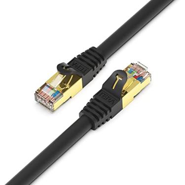 Imagem de Tera Grand – Cabo de patch Ethernet premium CAT7 blindado duplo 10 Gigabit 600 MHz para rede LAN de roteador de modem – Construído com conectores RJ45 banhados a ouro e blindados, Black - Round, 14 FT