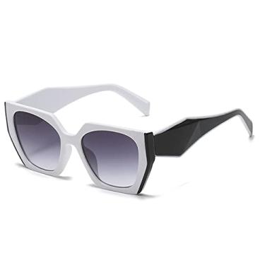 Imagem de Moda Óculos de Sol Quadrado Feminino Polígono Olho de Gato Óculos de Sol Feminino Sombras UV400 Retro Luxo Colorido Óculos Masculino, Branco Cinza, Com Bolsa