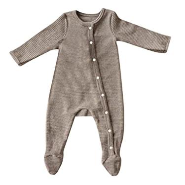 Imagem de Macaquinho de manga comprida para bebês recém-nascidos e meninos listrados de algodão outono para bebês meninos (cáqui, 0 a 6 meses)