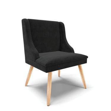 Imagem de Cadeira De Jantar Liz Suede Preto Pés Palito Natural