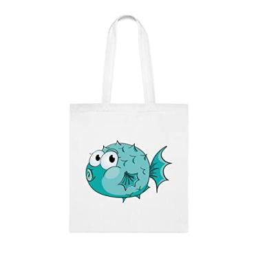Imagem de Sacola de peixe puffer, presente de sacola de peixe puffer, bolsa de ombro de peixe puffer, sacos reutilizáveis de peixe puffer, ideia de presente de cesta de natal de aniversário, presente para ela, presente para ele, bolsa feminina, Branco