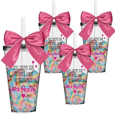Imagem de 4 Copos Convite Personalizados para Daminha - Você Aceita