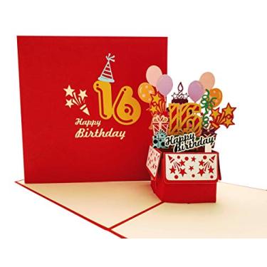 Imagem de iGifts And Cards Happy 16th Birthday Party Box 3D Pop Up Cartão de felicitações (Capa Vermelha) – Dezesseis, Incríveis, Balões, Exclusivo, Celebração, Feliz Cumpleaños