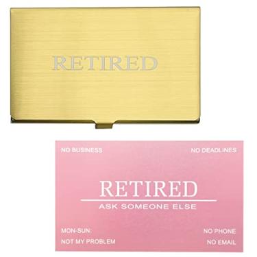 Imagem de RXBC2011 Cartões de visita aposentados presente engraçado de aposentadoria (pacote com 50 cartões rosa/com caixa de aço inoxidável dourado) para aposentados homens mulheres colegas de trabalho funcionários chefe amigo colega