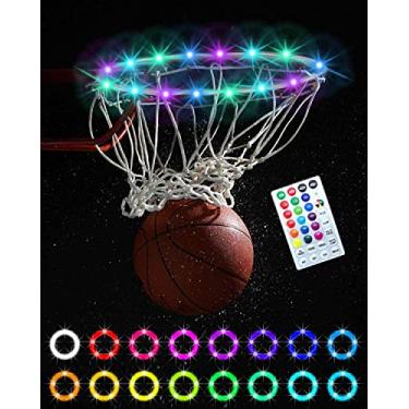 Imagem de Luz de LED para cesta de basquete, aro de basquete à prova d'água com controle remoto, 17 cores e 7 modos de iluminação, presente de basquete para crianças e adultos, brilhante para brincar à noite ao ar livre