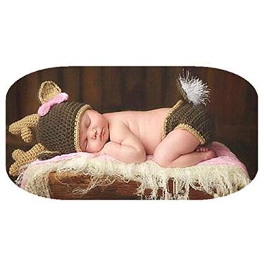 Imagem de Acessório de fotografia para recém-nascido, acessório de crochê, gorro de cervo, calça para meninos e meninas, acessórios para sessão de fotos, Marrom, 0-3 Meses