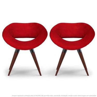 Imagem de Kit 2 Poltronas Beijo Vermelha Cadeiras Decorativas Com Base Fixa De M