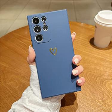 Imagem de Capa de telefone de coração folheada fofa para Samsung S22 Ultra S20 FE S21 Plus S10 Lite S9 S8 Nota 20 10 Pro 9 8 Capa quadrada de TPU macio, azul marinho, para nota 9