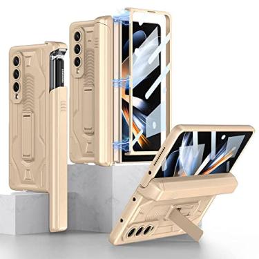 Imagem de Estojo para caneta deslizante de blindagem magnética dobrável para Samsung Galaxy Z Fold 4 5G com suporte Anti-queda Capa de proteção total à prova de choque, creme, para Galaxy Z Fold 4