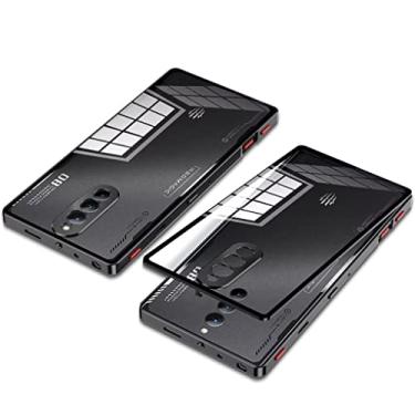 Imagem de QUIETIP Capa compatível com Red Magic 8 Pro/8S Pro com protetor de tela, moldura de metal + capa traseira de vidro temperado transparente com proteção à prova de choque para câmera, preta