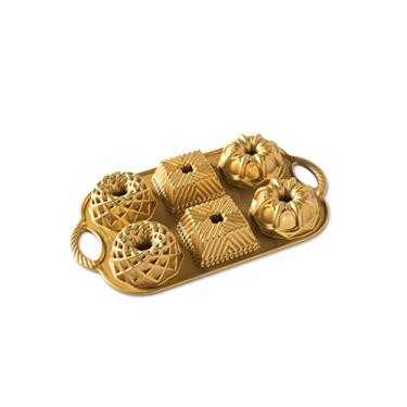 Imagem de Forma para 6 Mini Bolos Geo Bundtlette em Alumínio Fundido Nordic Ware Dourado/Prata