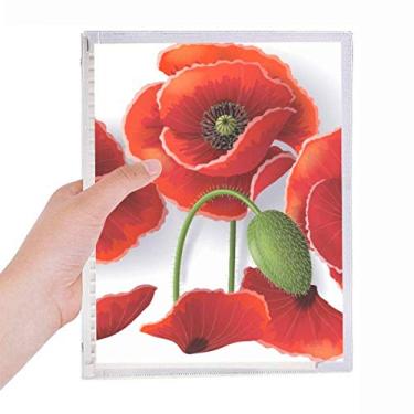 Imagem de Caderno de flores vermelhas com pétalas de milho e folhas soltas para diário recarregável