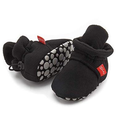 Imagem de Babelvit Botas de flanela macias para recém-nascidos, sapatos, meias antiderrapantes, para bebês e crianças pequenas, 4094 Black, 6-12 Months Infant