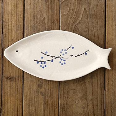 Imagem de GUIPAIHAI Prato de peixe de 40,64 cm de prato japonês, utensílio de mesa, cor esmaltada, hotel, restaurante, placa de cerâmica doméstica grande prato de peixe (cor: azul)