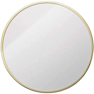 Imagem de Espelho de banheiro de parede redonda espelho pendurado na parede vaidade maquiagem e barbear espelho plano círculo espelho moldura de metal espelhos de vaidade (cor: ouro, tamanho: diâmetro 30cm) (diâmetro de ouro 60 Feito na