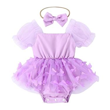 Imagem de Macacão infantil para meninos e meninas, manga curta, vestido de borboleta, macacão para recém-nascidos, conjunto de shorts para meninas (roxo, 3-6 meses)