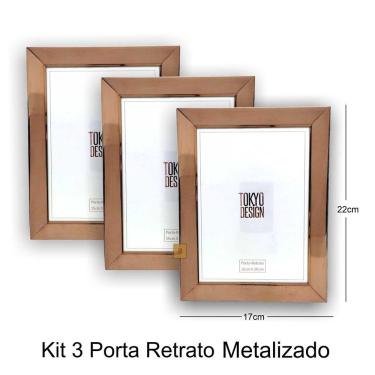 Imagem de Kit 3 Porta Retrato Metalizado Luxo 15x20 Moldura de Fotos
