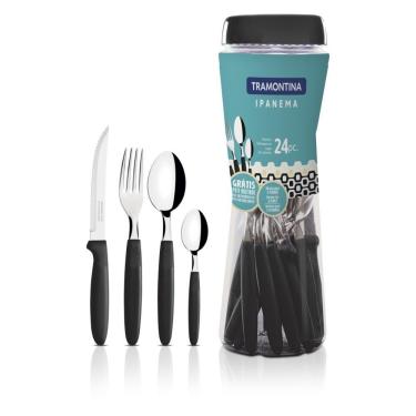 Imagem de Faqueiro Tramontina Ipanema Lâminas em Aço Inox e Cabos de Polipropileno Preto 24 Peças - Tramontina