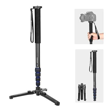 Imagem de Koolehaoda 168 cm Monopé de câmera com base de suporte dobrável, monopé de alumínio de 5 seções para SLR/DSLR DV sem espelho, câmera-DSLR, carga útil máxima 7 kg