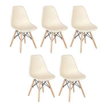 Imagem de Loft7, Kit 5 cadeiras Charles Eames Eiffel DSW com pés de madeira clara