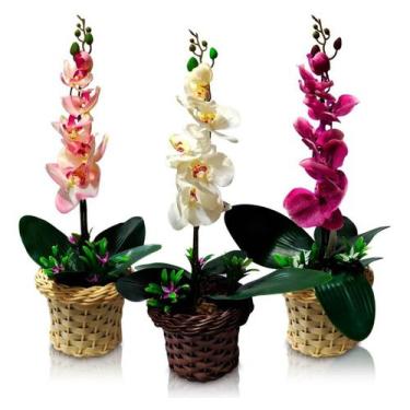 Imagem de Arranjo De Orquídeas Silicone 3D Flores Artificiais 52cm Rosa Claro -
