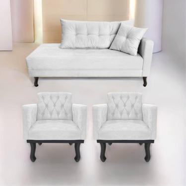 Imagem de Kit Diva Recamier Azura 140cm Lado Esquerdo e 02 Poltronas Classic Suede - ADJ Decor