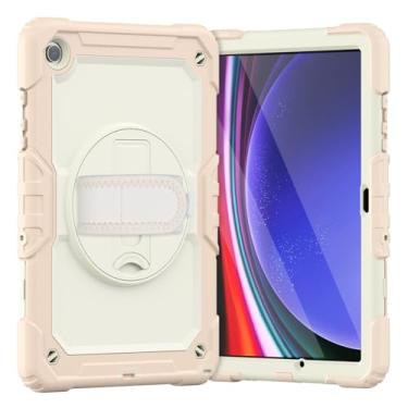Imagem de Capa de TPU resistente à prova de choque para Galaxy Tab A9 Plus (2023) SM-X210/216B Capa protetora robusta à prova de quedas com protetor de tela + suporte giratório + alça de ombro (creme + rosa)